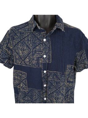 Abstract Camp Shirt Mens Size Small Blue All Over Print Geometric Manfinity
